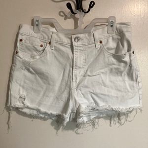 White Distressed Levi Jean Shorts